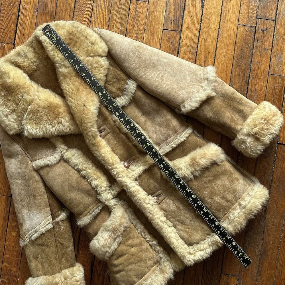 Vtg 70s Shearling Milano Lambskin Sheepskin Patchwork Coat Women 34 S Beige Tan - Picture 5 of 12
